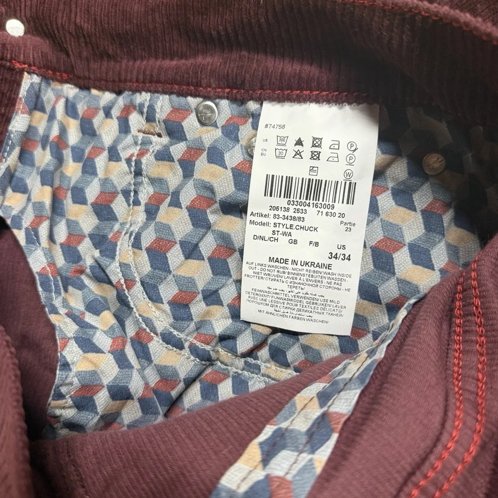 BRAX Chuck Corduroy Trousers Portobello Hi-flex Red 34x34 St-wa Eco-yarn